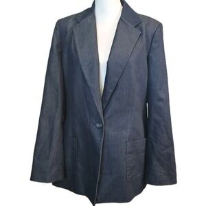 Susan Graver Jacket Blazer Womens Medium Navy Denim Patch Pockets Career Casual